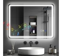 HOMCOM 600 x 800 mm Illuminated Bathroom Mirror with Bluetooth Clock Silver, Silver