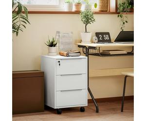 HOMCOM "Including a central locking system;","4 360 degree swivel casters ensure easy movement;","Compact size makes it slide freely under desks;" - White