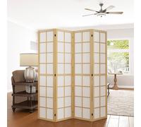 HOMCOM 4 Panel Folding Room Divider, Freestanding Privacy Screen, Indoor Room Partition for Living Room, Bedroom and Office, 160 x 170cm, Natural Wood Finish