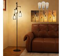 Homcom Industrial 3-Light Floor Lamp Dimmable Led Standing Lamp, Black Black
