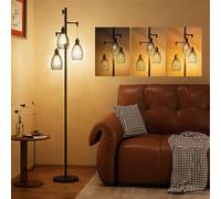 Homcom Industrial 3-Light Floor Lamp Dimmable Led Standing Lamp, Black Black