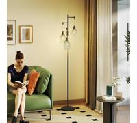 HOMCOM Industrial 3-Light Floor Lamp Dimmable LED Standing Lamp, Black - Black