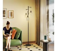 HOMCOM Industrial 3-Light Floor Lamp Dimmable LED Standing Lamp, Black, Black