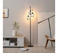 HOMCOM 3-Light Floor Lamp, 170cm Industrial Dimmable Standing Lamp with Steel Wire Cage Lampshades for Living Room, Bedroom, Dining Room, Study, Bulb Not Included, Black
