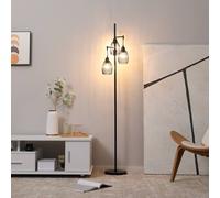 HOMCOM 3-Light Floor Lamp Industrial Standing Light w/ Steel Lampshades Dimmable Light in Black HOMCOM Black