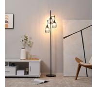 HOMCOM 170Cm Industrial 3-light Dimmable Floor Lamp With Steel Lampshades Black, Black