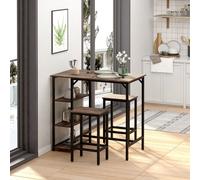 HOMCOM Industrial Bar Height Dining Table Set 3 Pieces Bar Set with Shelf - Rustic Brown
