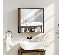 Homcom Industrial Bathroom Cabinet With 2 Mirrored Doors Open Shelf, Natural