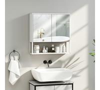 Homcom Industrial Bathroom Cabinet With 2 Mirrored Doors Open Shelf, White