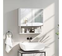 HOMCOM Industrial Bathroom Cabinet with 2 Mirrored Doors Open Shelf, White | Size: W600mm x H600mm HOMCOM White W600mm x H600mm