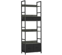 HOMCOM Industrial Bookcase, 6-Tier Tall Bookshelf with 3 Fabric Drawers - Grey