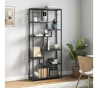 HOMCOM Industrial Bookcase 7-Tier Bookshelf Shelving Unit Grey Black