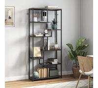 Homcom Industrial Bookcase 7-Tier Bookshelf Shelving Unit Grey Black Grey One Size