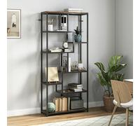 HOMCOM Industrial Bookcase 7-Tier Bookshelf Shelving Unit Rustic Brown Black - 80W x 30D x 180H cm - Rustic Brown, Black - 1
