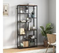 Homcom Industrial Bookcase 7-Tier Bookshelf Shelving Unit Rustic Brown Black Brown