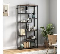 HOMCOM Industrial Bookcase 7-Tier Bookshelf Shelving Unit Rustic Brown Black