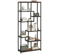 HOMCOM Industrial Bookcase 7-Tier Bookshelf Shelving Unit Rustic Brown Black - Rustic Brown and Black