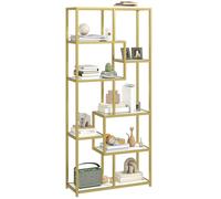 HOMCOM Industrial Bookcase 7-Tier Bookshelf Shelving Unit Rustic Brown Black - White and Gold Tone
