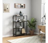 HOMCOM Industrial Bookshelf Bookcase w/ Open Shelves for Study Rustic Brown - Charcoal grey