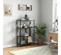 HOMCOM Industrial Bookshelf Bookcase w/ Open Shelves for Study Rustic Brown - 77W x 30D x 116H cm - Charcoal grey, black