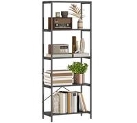 HOMCOM Industrial Bookshelf, Freestanding Bookcase, Dark Grey and Black - Dark Grey and Black