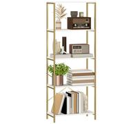 HOMCOM Industrial Bookshelf, Freestanding Bookcase, Dark Grey and Black - White and Gold Tone