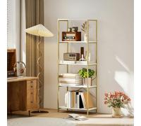 HOMCOM Industrial Bookshelf, Freestanding Bookcase, Dark Grey and Black - White, gold tone - 79W x 35D x 161H cm - 1