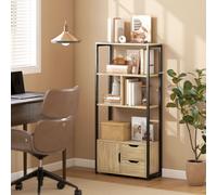 HOMCOM Industrial Bookshelf with 1 Cabinet and 2 Drawers, Natural Wood - 24