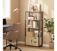 HOMCOM Industrial Bookshelf with 1 Cabinet and 2 Drawers, Natural Wood - 24