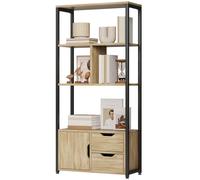 HOMCOM Industrial Bookshelf with 1 Cabinet and 2 Drawers, Natural Wood - 24