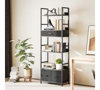 HOMCOM 6-Tier Bookshelf with 4 Shelves and 3 Fabric Drawers, Grey