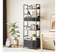HOMCOM Industrial Bookshelf with 4 Shelves and 3 Fabric Drawers Grey
