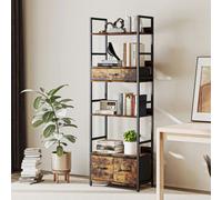 Homcom Industrial Bookshelf With 4 Shelves And 3 Fabric Drawers Rustic Brown