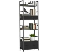 HOMCOM 6-Tier Bookshelf with 4 Shelves and 3 Fabric Drawers, Grey