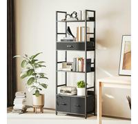 HOMCOM Industrial Bookshelf with 4 Shelves and 3 Fabric Drawers Rustic Brown - Grey - 60W x 30D x 176H cm - 1
