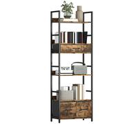 HOMCOM Industrial Bookshelf with 4 Shelves and 3 Fabric Drawers Rustic Brown