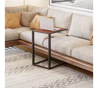 HOMCOM C-Shaped Sofa End Table, Metal Frame Accent Couch Table for Living Room, Bedroom, Walnut and Black Aosom UK