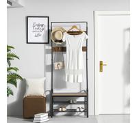 HOMCOM Industrial Coat Rack Stand Shoe Bench 8 Hooks Storage Cabinet in Brown HOMCOM Brown