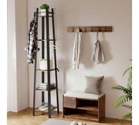 HOMCOM Industrial Coat Stand with 4 Storage Shelves and 8 Hooks Grey - Rustic Brown - 1 - Particleboard, Metal