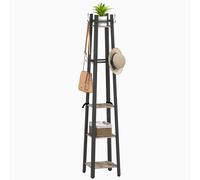 HOMCOM Industrial Coat Stand with 4 Storage Shelves and 8 Hooks Grey - Grey