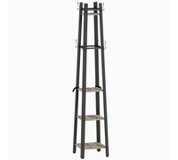 HOMCOM Industrial Coat Stand with 8 Hooks and 4 Shelves - Grey