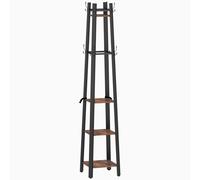 HOMCOM Industrial Coat Stand with 8 Hooks and 4 Shelves - Rustic Brown