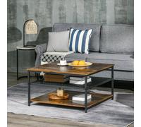 HOMCOM Industrial Coffee Table, Cocktail Table W/ Storage Shelves, Rustic Brown