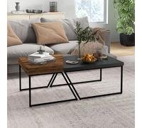 HOMCOM Industrial Coffee Table Set of 2, Geometric Coffee Tables for Living Room in Brown HOMCOM Brown