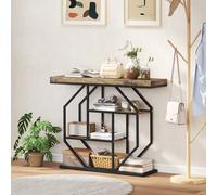 HOMCOM Industrial Console Table, Hallway Table with 4-Tier Shelves, Brown