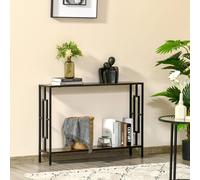HOMCOM Industrial Console Table w/ Storage Shelf Black Metal Frame Grey - Rustic Brown