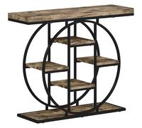 HOMCOM Industrial Console Table with Storage Shelves - Rustic Brown