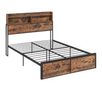 HOMCOM Industrial Double Bed Frame - 4.8FT Steel Bed Base with Storage Headboard - Footboard - Slatted Support and Under Bed Storage - 145 x 209cm - R