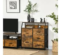 HOMCOM Bedroom Chest of Drawers - 5 Fabric Drawers & Open Shelf - Rustic Brown
