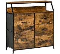 HOMCOM Bedroom Chest of Drawers - 5 Fabric Drawers & Open Shelf - Rustic Brown
